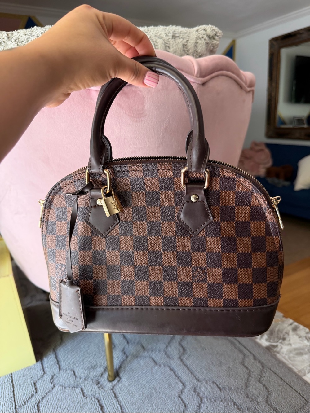 Louis Vuitton Brown Damier Ebene Satchel with Gold Hardware